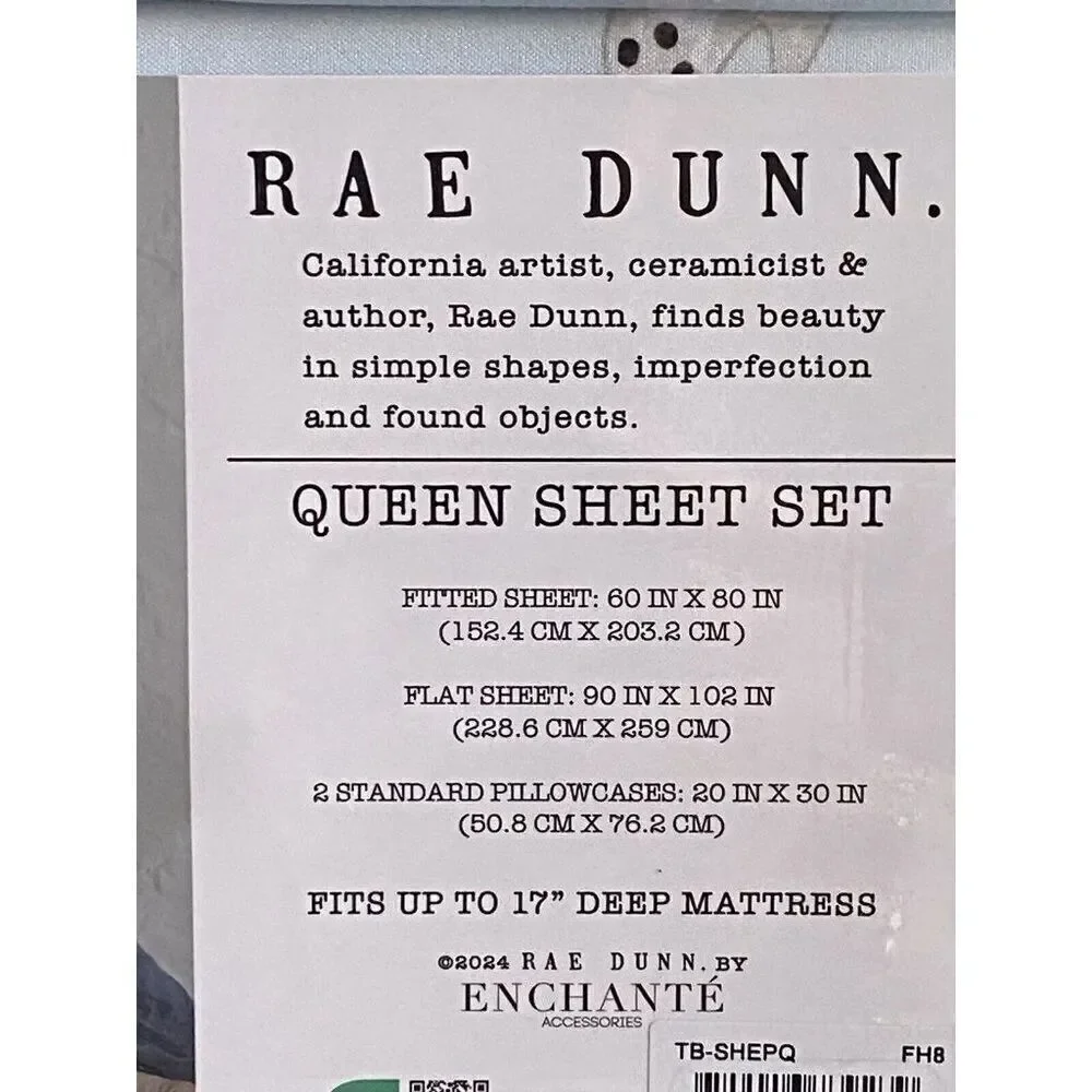 4 Pc Rae Dunn Halloween QUEEN Sheet Set Halloween Ghosts With Hats Boo Bats Blue
